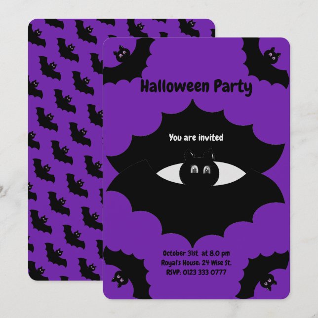 Invitation Chauve d'Halloween sur Royal Purple (Devant / Derrière)