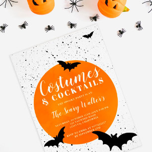 Invitation Chauve-souris de lune d'orange d'Halloween splatea