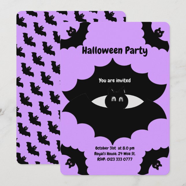 Invitation Chauve-souris d'Halloween sur Violet (Devant / Derrière)