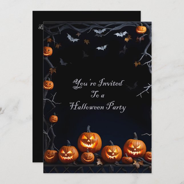 Invitation Chauve-souris et Jack-O-Lanterns Halloween (Devant / Derrière)