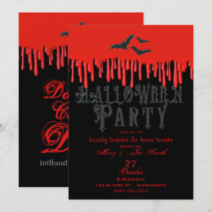 Invitation Chauve-souris gothique et sang rouge à goutte Hall