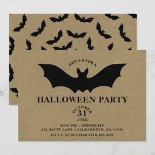 Invitation Chauve-souris rustique kraft fête d'Halloween