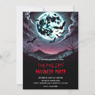 Invitation Chauves-souris de cimetière à la fête d'Halloween 