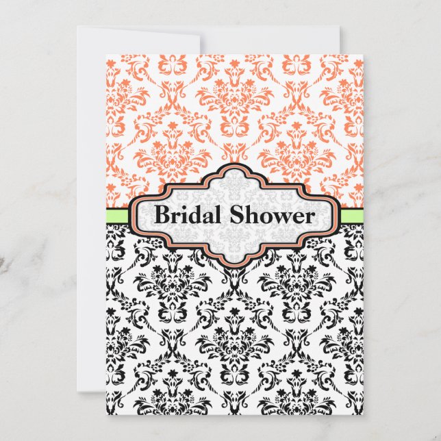 Invitation Chaux de corail noir mariage damassé douche nuptia (Devant)