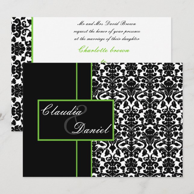 invitation chaux mariage damassé élégante (Devant / Derrière)