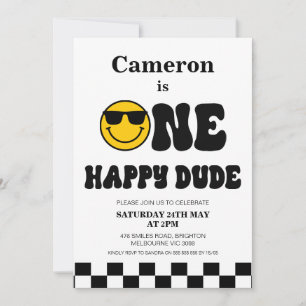 Invitation Checkerboard And Face One Happy Dude 1er Anniversa