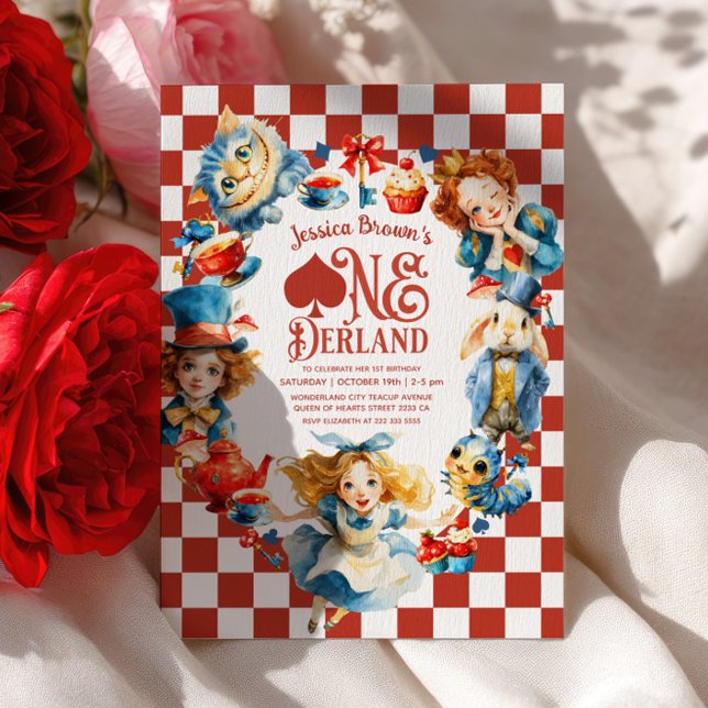 Invitation Checkered Alice in ONEDERLAND 1st Birthday Party (Créateur téléchargé)