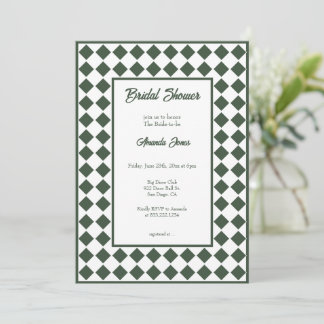 Invitation Checkered Simple Modern Dark Green Bridal Shower