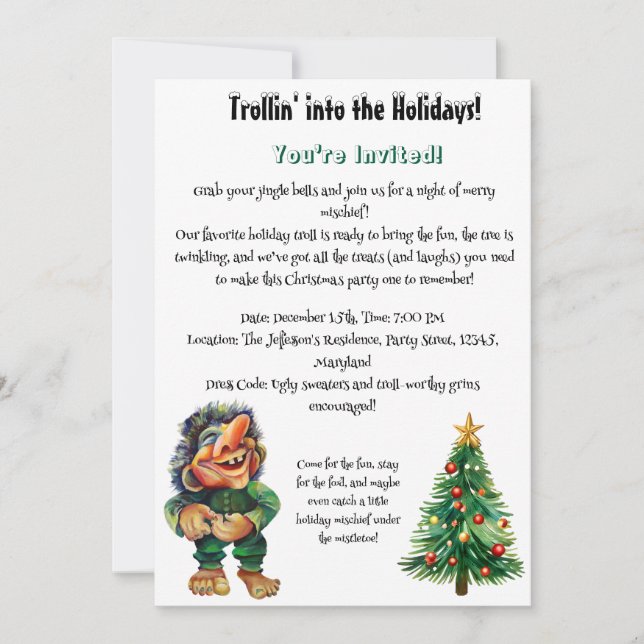 Invitation Cheeky Christmas Troll et Tree Delight (Devant)