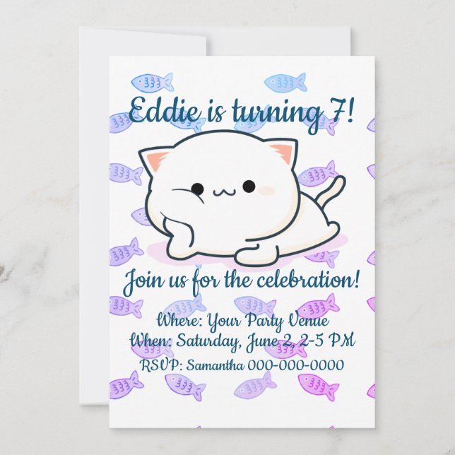 Invitation Cheeky Kawaii Style Kitten Anniversaire (Devant)