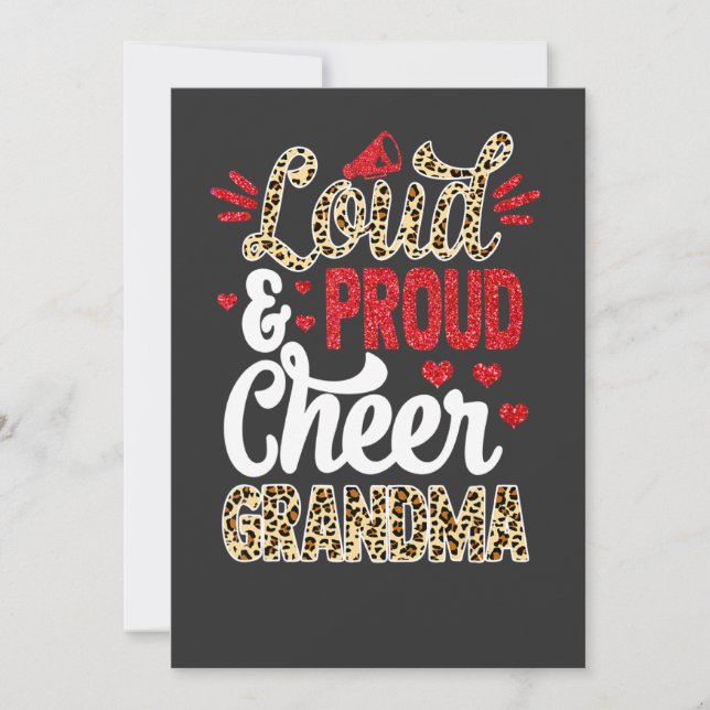 Invitation Cheer Grandma Biggest Fan Leopard Print And Pom Po (Devant)