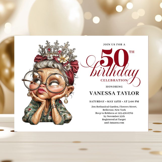 Invitation Cheerful 50th bash invite quirky funny birthday   (Cheerful 50th bash invite quirky funny birthday lady)