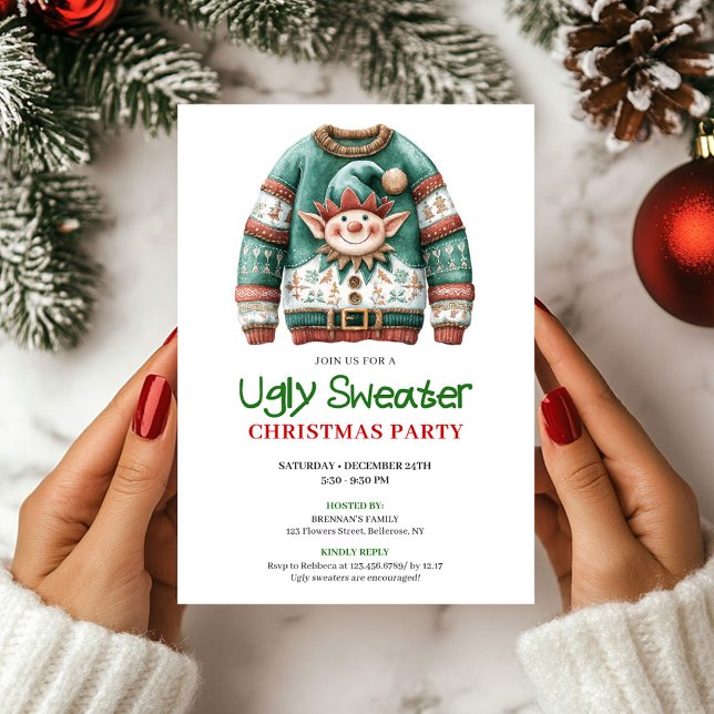 Invitation Cheerful Funny Ugly Sweater Christmas Card (Cheerful Funny Ugly Sweater Christmas Card)