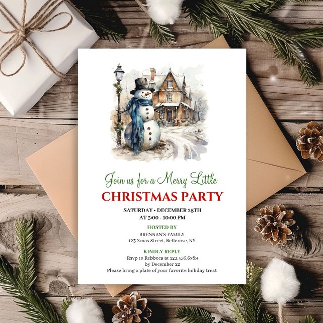 Invitation Cheerful red green winter scene party invite (Cheerful red green winter scene party invite)