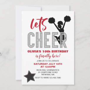 Invitation Cheerleading Rouge, Argent et Noir Cheer Anniversa