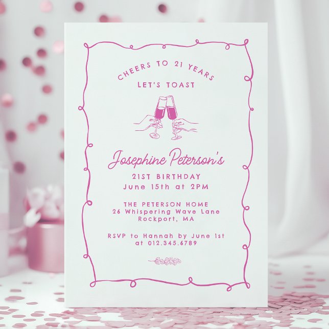 Invitation Cheers à 21 Ans Doodle Whimsical Rose (Créateur téléchargé)