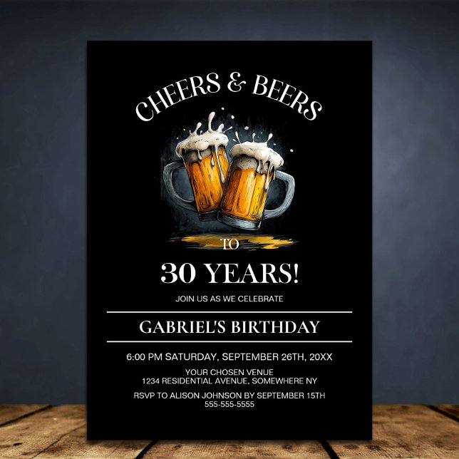 Invitation Cheers and Beers 30th Birthday Party (Créateur téléchargé)