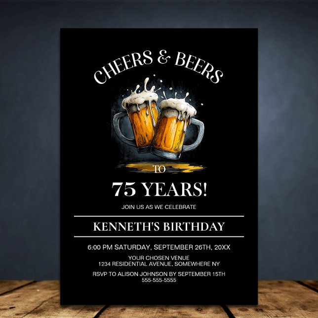 Invitation Cheers and Beers 75th Birthday Party (Créateur téléchargé)