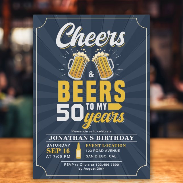 Invitation Cheers and Beers to my 50 Years, Any Birthday (Créateur téléchargé)