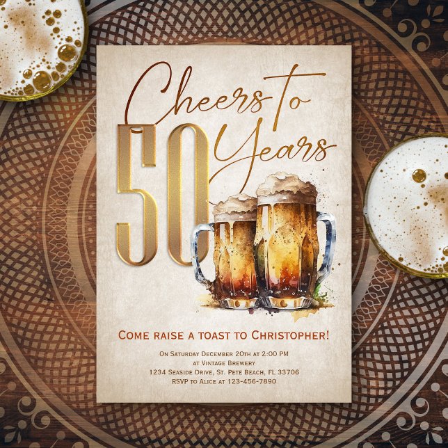 Invitation Cheers & Beers Mens Funny 50e anniversaire (Créateur téléchargé)