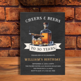 Invitation Cheers & Beers Rustic 30ème Pays Fête d'Anniversai