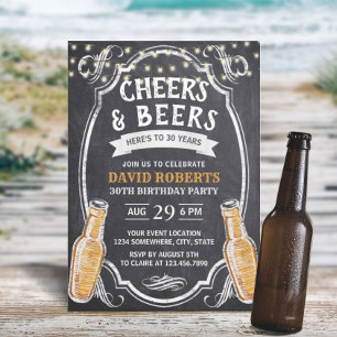 Invitation Cheers & Beers Rustic Chalkboard 30e anniversaire