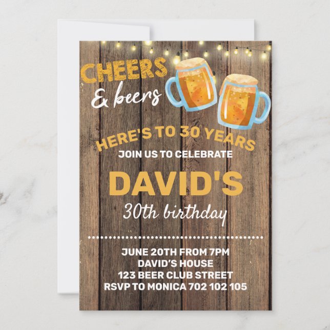 Invitation Cheers & Bières Adulte Anniversaire Surprise Man P (Devant)
