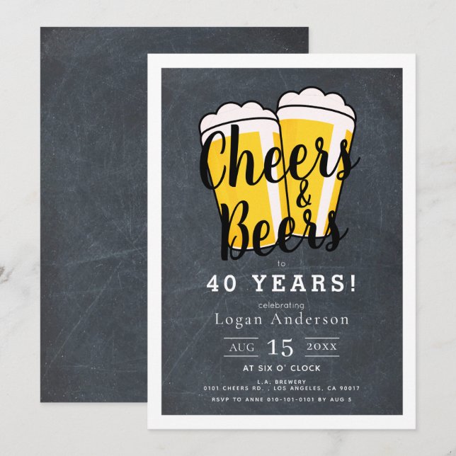 Invitation Cheers & Bières Chalkboard Adulte fête d'anniversa (Devant / Derrière)