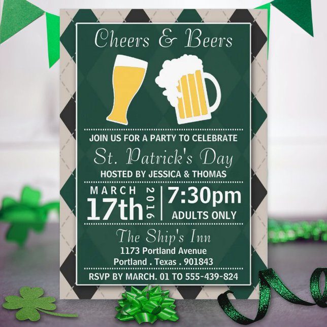 Invitation Cheers & Bières Fête de la Saint Patrick branchée (Créateur téléchargé)