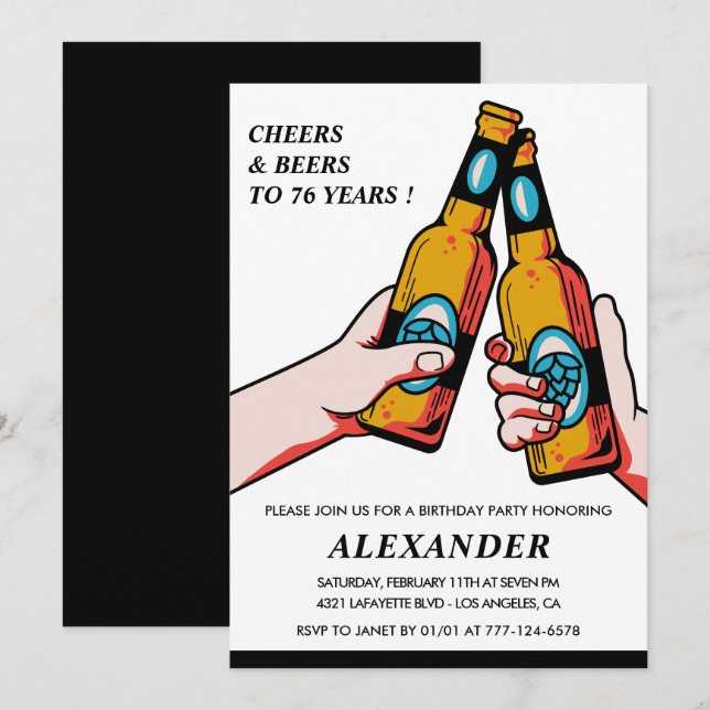 Invitation Cheers et bières Black Rustic Hommes 76e anniversa (Devant / Derrière)