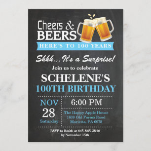 Invitation Cheers et bières surprise 100e anniversaire