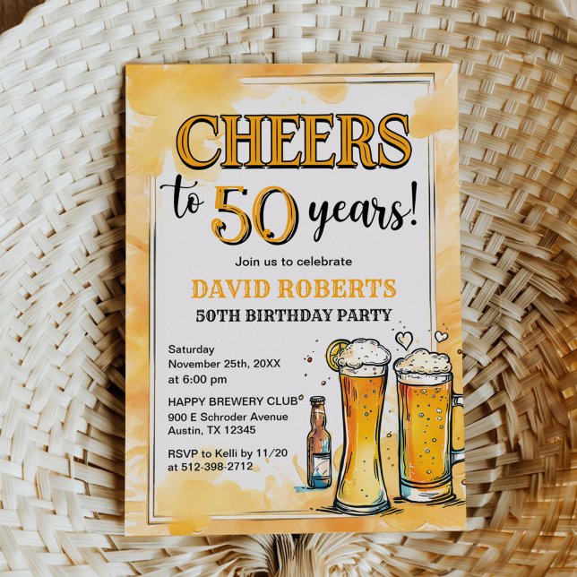 Invitation Cheers et bières Verre Adulte Anniversaire (Créateur téléchargé)