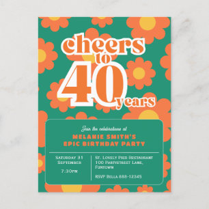 Invitation "Cheers to 40 years" retro green 40th Postcard