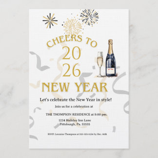 Invitation Cheers to New Year Party Gold