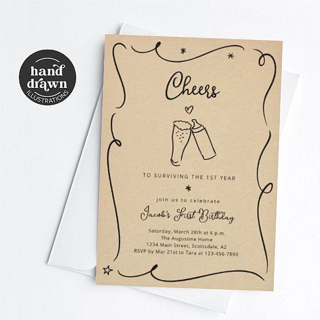Invitation Cheers to Surviving the First Year Funny Birthday (Créateur téléchargé)