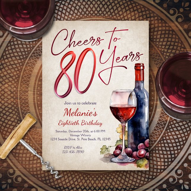 Invitation Cheers Wine 80e anniversaire (Créateur téléchargé)