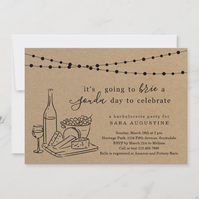 Invitation Cheese Thème Bachelorette Party Kraft Arrière - pl (Devant)