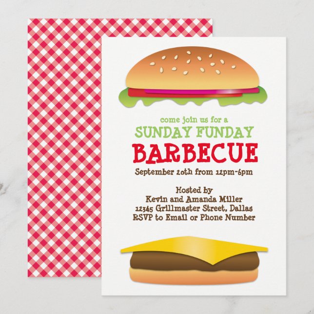 Invitation Cheeseburger du barbecue du dimanche du vendredi (Devant / Derrière)