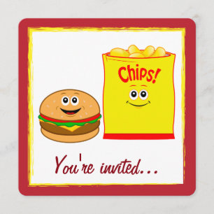 Invitation Cheeseburger et chips de pommes de terre fête d'an
