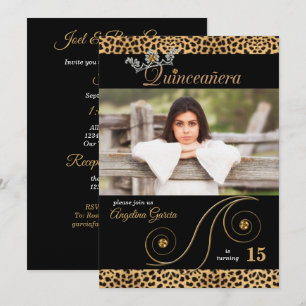 Invitation Cheetah d'or et noir Imprimer Quinceanera Party