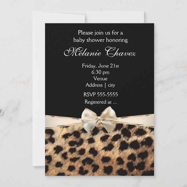 Invitation Cheetah Empreinte de léopard Gold Bow G (Devant)