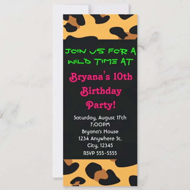 Invitation Cheetah Leopard Poster de animal Black Long Invita (Devant)