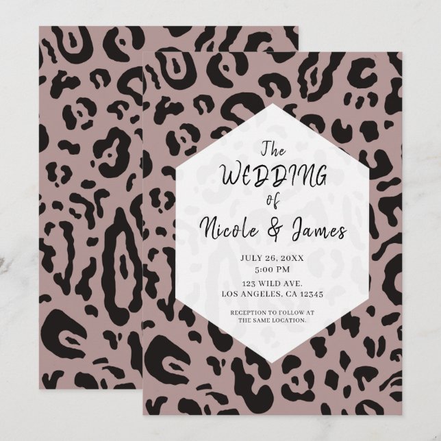 Invitation Cheetah noir et blanc Leopard Chic Mariage Invit (Devant / Derrière)