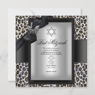 Invitation Cheetah Papillon Noir Bat Mitzvah