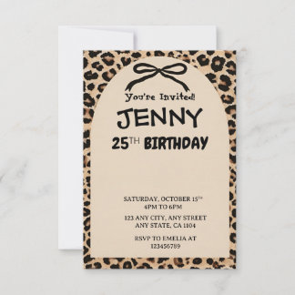Invitation Cheetah Print Custom Kids Birthday Invite Party 