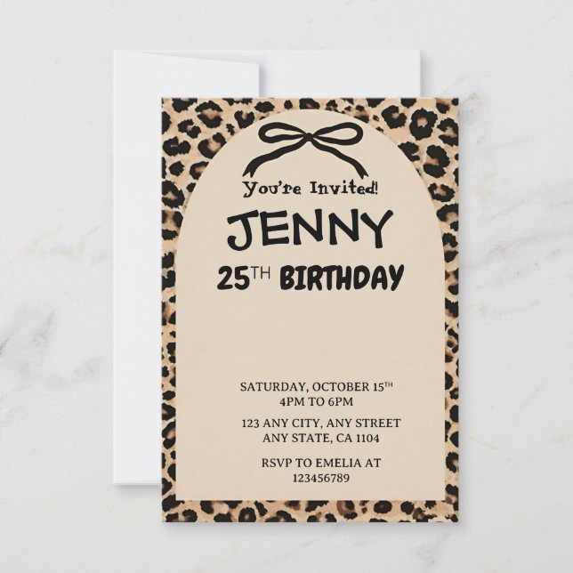 Invitation Cheetah Print Custom Kids Birthday Invite Party  (Devant)