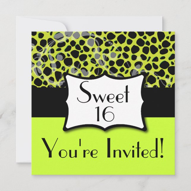 Invitation Cheetah Sweet Green Lime 16 Anniversaire (Devant)