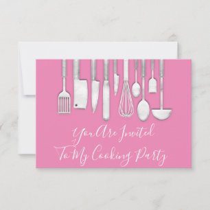Invitation Chef de cuisine de fête de cuisine Blanc Gris Rose