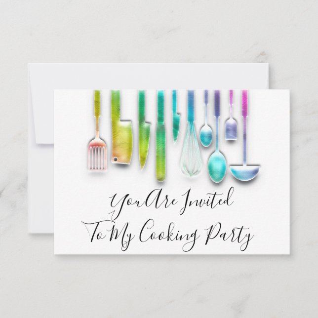 Invitation Chef de cuisine Golden Kitchen Holograph Rainbo (Devant)
