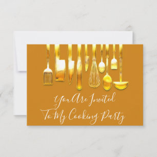 Invitation Chef de fête de cuisine dorée Golden Honey